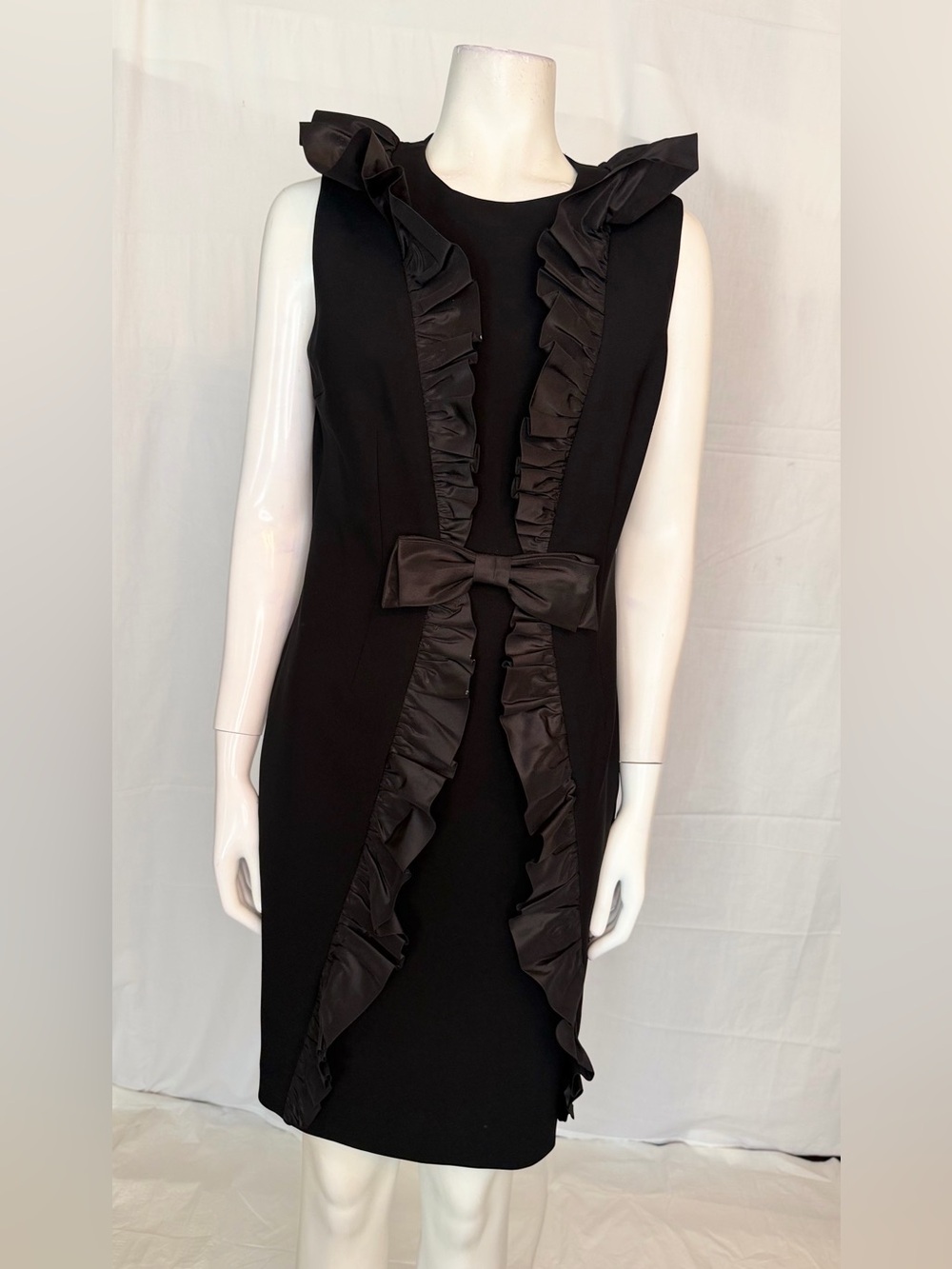 Teri Jon Black Ruffle-Front Sheath Dress with Bow